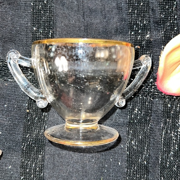 Vintage Gold Rimmed Cream and Sugar Glasses - Picture 7 of 12